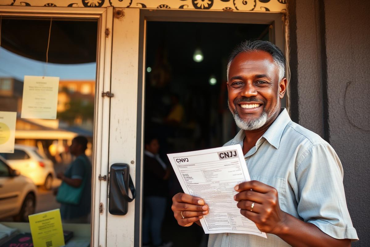 Profissional analisando documentos contábeis em um escritório moderno